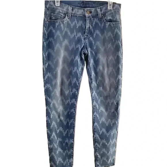 7 for all mankind denim patterned cropped blue skinny jeans size 26 - Picture 2 of 7